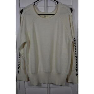 KORI America Cream Knit Sweater with Black Detail on Sleeves & open shoulder